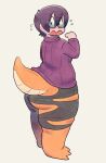 animal_humanoid anthro big_butt bodily_fluids bottomwear brown_hair butt butt_expansion clothed clothing delphine_(dondedun) dondedun dragon dragon_humanoid expansion eyewear female flying_sweatdrops glasses growth hair humanoid mid_transformation mythological_creature mythological_scalie mythology pants scalie shirt simple_background solo species_transformation sweat sweatdrop tail tail_growth topwear torn_clothing transformation
