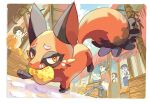 2026 ambiguous_gender canid canine eyes_closed female feral food food_in_mouth fruit fur generation_8_pokemon group hi_res human looking_back male mammal market nickit nintendo open_mouth orange_body orange_eyes orange_fur pawpads paws plant pokemon pokemon_(species) pokemon_berry seta629211 sitrus_berry tail