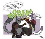 2022 anthro awoogasm belly belly_grab belly_hug big_belly bodily_fluids boots bottomwear cape clenched_teeth clothed clothing collin_(awoogasm) dialogue domestic_cat drooling duo english_text eye_patch eyewear fan_character fangs felid feline felis footwear force_feeding forced gloves hand_on_belly handwear inner_ear_fluff male mammal morbidly_obese morbidly_obese_anthro morbidly_obese_male muffled muffled_speech obese obese_anthro obese_male open_mouth overweight overweight_anthro overweight_male pants raised_clothing raised_tail raised_topwear saliva shoes signature sound_effects speech_bubble tail tail_tuft teeth text topwear tuft wide_eyed