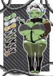 absurd_res big_breasts blue_highlights boots bottomwear breasts brown_clothing brown_jacket brown_topwear clothing dirty eyewear eyewear_on_head fangs fantasy_creature female fingerless_gloves footwear ginee_(nickzilla) gloves goblin goggles goggles_on_head green_body grey_hair hair hand_on_hip handwear hi_res highlights_(coloring) holding_object holding_tool humanoid jacket latex latex_clothing legwear looking_at_viewer machine peps_oz_(spaceandroids) pointy_ears shoes shorts solo stockings teeth tentacles thick_thighs toeless_footwear tools topwear torn_clothing torn_legwear white_hair wrench yellow_eyes zipper