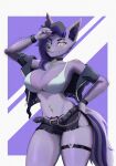 anthro banshee bat chain collar ear_piercing facial_piercing female fur heterochromia hi_res humanoid industrial_piercing mammal multiple_piercings nose_piercing nose_ring piercing purple_body purple_fur raposona ring_piercing solo womb_tattoo