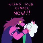 1:1 2_horns ambiguous_gender animated animated_gif anthro black_background bovid bracelet caprine cartoon_freckles clothed clothing clothing_grab command criiitter darkner deltarune dialogue digital_media_(artwork) duo english_text eyebrow_through_hair eyebrows eyewear female feminization forced forced_feminization freckles fur glasses goat green_clothing green_topwear hair hi_res horn jewelry lightner mammal open_mouth pink_body pink_eyes pink_horn purple_hair raised_eyebrows ralsei reptile scalie shaking_another sharp_teeth short_playtime simple_background simple_eyes snout susie_(deltarune) teeth text topwear trans_(lore) trans_woman_(lore) translucent translucent_hair undertale_(series) vest wavy_mouth white_body white_fur yelling yellow_sclera