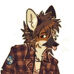 1:1 alpha_channel black_eyes blep brown_hair canid canine ears_up flannel_shirt fluffy fluffy_hair fur hair headshot_portrait hi_res looking_at_viewer male mammal maned_wolf nasa orange_body orange_fur patch_(marking) portrait serpent_x silly_face simple_background tongue tongue_out wolf_cut