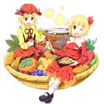  ;) aki_minoriko aki_shizuha apple bangs basket blonde_hair bowl chestnut chopsticks dress eating fish food fruit grapes grilling hair_ornament hat holding holding_food holding_spoon in_basket in_bowl in_container in_food leaf leaf_hair_ornament leaf_on_head legs_together long_sleeves looking_at_viewer mary_janes minigirl multiple_girls mushroom one_eye_closed open_mouth orange persimmon red_dress red_eyes rice ruu_(tksymkw) shoes short_hair siblings sisters sitting smile socks spoon sweet_potato touhou transparent_background vegetable white_legwear wing_collar yellow_eyes 