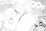 abdominal_bulge ambiguous_gender ambiguous_prey anthro armband belly big_belly big_breasts big_butt bra breasts burp_cloud burping butt canid canine chainmail clothing colored_nails death digestion duo durg_(artist) fart fart_noises fatal_vore female female_pred fishnet_bra fishnet_clothing fishnet_topwear fishnet_underwear hair hi_res huge_butt human male male/female mammal monochrome nails navel onomatopoeia open_mouth overweight rumbling_stomach simple_background size_difference skull_symbol sound_effects tail text thick_thighs topwear underwear vore wide_hips