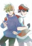  bad_id bad_pixiv_id bangs baseball_cap black_hair brown_hair fingerless_gloves gloves hat holding holding_poke_ball ichiko365 jewelry multiple_boys necklace ookido_green poke_ball pokemon pokemon_(game) pokemon_rgby red_(pokemon) red_(pokemon_rgby) short_hair 