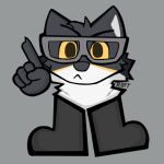 1:1 anthro black_clothing black_footwear black_markings black_nose boots canid canine clothed clothing digital_drawing_(artwork) digital_media_(artwork) eyewear felid fist footwear fox fur gesture glasses grey_background hand_gesture hi_res looking_at_viewer male mammal markings meme multicolored_body nerd pointing raised_finger raised_index_finger rdfy shoes signature simple_background solo sticker topless white_body white_fur white_markings yellow_eyes