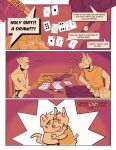 absurd_res anthro balls beverage bottomless bottomless_male bottomwear canid canine canis card clothed clothing comic dialogue domestic_cat domestic_dog duo english_text erection eyebrows felid feline felis figg genitals glans hi_res jockstrap kissing male male/male mammal mastiff molosser pants penis playing_card poker rottweiler septenmber shirt sitting t-shirt tail text topwear underwear undressing yoshi_and_toad_kissing