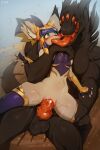 anthro anthro_on_anthro anthro_penetrated anthro_penetrating anthro_penetrating_anthro balls big_tongue blue_eyes blue_hair blush canid canine claws dominant dominant_male duo ear_piercing ear_ring female female_penetrated genitals hair hi_res inner_ear_fluff knot long_tongue male male/female male_penetrating male_penetrating_female mammal monster multi_eye nubbed_penis penetration penile penile_penetration penis penis_in_vagina piercing red_eyes red_teeth red_tongue ring_piercing sex size_difference smaller_female teeth teratophilia tongue tuft vaginal vaginal_penetration vtza