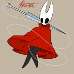 1:1 2021 absurd_res anthro arachnid arthropod biped black_body character_name cloak clothed clothing hi_res hollow_knight_(franchise) horn hornet_(hollow_knight) needle_and_thread red_cloak red_clothing robynsnowyfoxxo solo spider team_cherry text white_body white_horn