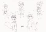 anthro background_character bat bottomwear canid canine clothed clothed_anthro clothed_female clothing concept_art ear_piercing ear_ring eyewear female fox fully_clothed fully_clothed_anthro fully_clothed_female glasses group hoop_ear_ring mammal model_sheet mouse murid murine nekostar piercing ring_piercing rodent sciurid shirt shorts signature sketch sketch_page skirt t-shirt topwear tree_squirrel wearing_glasses