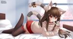 absolute_territory absurd_res accessory ahoge anthro bed bed_sheet bedding bedroom bedroom_eyes bell black_clothing black_legwear black_thigh_highs blush bottomwear braided_hair brown_eyes checkered checkered_bottomwear checkered_clothing checkered_skirt cherry_blossom claw_pose clothed clothing collar crossdressing crossdressing_male curtains cute_fangs dakeneshi day eyewear fangs femboy flower fur furgonomics furniture garter gesture glasses grey_body grey_fur hair hair_accessory hair_ribbon hairpin half-closed_eyes hi_res horn inner_ear_fluff jingle_bell kemono legwear light long_hair looking_at_viewer lying male markings miniskirt mischievous mischievous_smile mottled narrowed_eyes on_bed on_front pattern_bottomwear pattern_clothing pattern_skirt piebald pillow plaid plaid_bottomwear plaid_clothing plaid_skirt plant pleated_skirt prunus_(flower) raised_leg red_bottomwear red_clothing red_skirt ribbons round_glasses seductive shoulderless_sweater shush skirt small_horn smile solo striped_markings striped_tail stripes sunlight sunset sweater tail tail_accessory tail_garter tail_markings teeth thigh_highs topwear tuft wearing_glasses white_body white_fur window