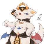 1:1 2026 2_mouths 4_arms 4_fingers :3 anthro bbb_(devil_connection) belly_mouth biped black_bottomwear black_clothing black_headdress black_loincloth blep blue_eyes blue_tongue blush blush_lines bottomwear cheek_tuft claws clothed clothing colored crotch_lines demon devil_connection digital_media_(artwork) ear_markings facial_tuft finger_claws fingers fluffy fluffy_tail front_view fur hand_on_hip heterochromia hi_res horn kemono loincloth looking_at_viewer makemon male male_anthro mammal markings monotone_body monotone_fur monotone_tail multi_arm multi_limb multi_mouth orange_horn portrait red_eyes saddu shaded signature solo standing tail three-quarter_portrait tongue tongue_out topless topless_anthro topless_male tuft white_body white_ears white_fur white_tail