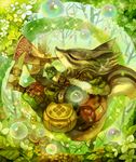  bubble canine clothed clothing colorful eyes_closed fantasy flower fox green_theme horn leaves mammal ricosye solo 
