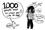 3:2 ambiguous_gender anthro antlers black_and_white bra breasts cleavage clothed clothing cowctus december_holiday deer deltarune dialogue duo ear_piercing ear_ring english_text female hi_res horn mammal monochrome new_world_deer piercing reindeer ring_piercing smile text undertale_(series) underwear unknown_species