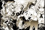  5girls bad_id bad_pixiv_id character_request copyright_request fox_mask hair_ornament lantern long_hair looking_back mask monochrome multiple_boys multiple_girls pants school_uniform short_hair shunsei_(muratou) 