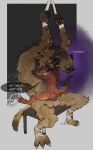 absurd_res anal anal_penetration anthro balls bdsm bondage bound claws collar dialogue duo english_text fur genitals gnoll hands_tied hi_res horn hyena kobold male male/male mammal markings mind_control penetration penis scalie scar sharp_teeth sitting size_difference spots spotted_body spotted_fur ssseeesss tail teeth text tongue tongue_out wrapped_legs