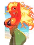 2026 absurd_res alternate_form anthro artist_name bangs beach big_breasts big_butt bikini biped black_bikini black_clothing black_latex black_swimwear bodily_fluids breasts breath_powers butt choker clothed clothed_anthro clothed_female clothing cloud colored detailed digital_drawing_(artwork) digital_media_(artwork) electronic_arts elemental_creature elemental_manipulation eyebrows eyelashes eyeliner female female_anthro fire fire_breathing fire_manipulation fire_peashooter_(pvz) flaming_hair flora_fauna freckled_breasts freckled_face freckles glistening glistening_breasts glistening_butt green_body hair hand_behind_head heart_reaction hi_res humanoid jewelry latex latex_bikini lidded_eyes light lighting long_hair looking_at_viewer makeup navel necklace orange_body orange_pupils peablaze_(leafpaw) peashooter_(pvz) pinup plant plants_vs._zombies popcap_games portrait pose pseudo_hair pupils sea seafoam_(water) shaded side_bangs side_view signature skindentation sky skyscape snout solo sweat sweaty_body swimwear text three-quarter_portrait two-piece_swimsuit voluptuous_anthro voluptuous_female water wettestrabbit yellow_eyes