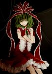  bow dress frills front_ponytail green_eyes green_hair hair_bow hiru0130 kagiyama_hina ribbon solo string touhou 