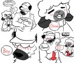2026 absurd_res anthro baseball_cap black_nose blush bodily_fluids bovid breasts bumper_(lupopossum) calaverasenpai canid canine canis caprine clothing comic cum dialogue digital_media_(artwork) domestic_dog duo ejaculation emile_(lupopossum) english_text female genital_fluids genitals good_boy hat headgear headwear herding_dog hi_res jacket keg knot knotted_penis line_art male male/female mammal masturbation nipples nude open_mouth orgasm overalls pastoral_dog penis praise sheep sheepdog simple_background speech_bubble stroking_penis text thought_bubble tongue topwear
