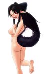  angry areolae ass ass_focus bad_id bad_pixiv_id barefoot black_hair blush bow breasts fang from_behind fusion godzilla godzilla_(series) gojiren hair_bow long_hair m.u.g.e.n medium_breasts melty_blood nude open_mouth pointy_ears red_eyes solo tail tsukihime white_len 