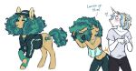2017 5_fingers afro alternate_form anthro arms_bent biped black_bottomwear black_bra black_clothing black_pants black_underwear blonde_eyebrows blonde_mane blue_eyebrows blue_mane blue_tail blush bottomwear bra breasts buckteeth cleavage closed_frown closed_smile clothed clothed_anthro clothed_female clothed_feral clothed_male clothing colored confident confident_female confusion curled_tail curly_mane cutie_mark dancing digital_drawing_(artwork) digital_media_(artwork) duo ear_piercing ear_ring earth_pony english_text equid equine esperanza_vivezza_coloratura exclamation_point eyebrows eyelashes eyes_mostly_closed fan_character female female_anthro feral fingerless_gloves fingers frown frowning_at_another fully_clothed fully_clothed_anthro fully_clothed_female fully_clothed_male fur furrowed_eyebrows gloves gold_(metal) gold_ear_piercing gold_ear_ring green_bottomwear green_clothing green_eyelids green_fingerless_gloves green_gloves green_handwear green_hat green_headwear green_hoodie green_mane green_pants green_shirt green_tail green_topwear grey_clothing grey_shirt grey_topwear hair handwear hasbro hat headgear headwear hip_bump hoodie horn horse larger_anthro larger_male light lighting long_mane looking_down looking_down_at_another lopoddity male male/female mammal mane medium_tail midriff moondancer_(lopoddity) mouth_closed multicolored_mane multiple_images my_little_pony mythological_creature mythological_equine mythology narrowed_eyes navel nickname one_eye_closed open_mouth open_smile pandoraverse_(lopoddity) pants piercing pink_eyes pink_tongue pony ponytail pupils quadruped question_mark ring_piercing shirt simple_background size_difference slim_anthro slim_female smaller_anthro smaller_female smile smiling_at_viewer standing story story_in_description tail talking_to_another tan_body tan_fur tank_top teal_clothing teal_shirt teal_tank_top teal_topwear teeth text tongue topwear two_tone_mane two_tone_tail underwear unicorn unicorn_horn white_background white_body white_fur white_horn white_sclera yelling yelling_at_another yellow_eyes
