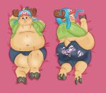 2026 anthro belly big_belly big_butt blue_nose blush brown_body brown_fur bulge butt clothed clothing dakimakura dakimakura_design deer fur hat headgear headwear hi_res lying male mammal monkeyjelly navel new_world_deer one_piece open_clothing open_shirt open_topwear overweight overweight_male reindeer shirt solo surprised tony_tony_chopper topwear