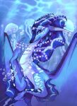2026 accessory ambiguous_gender aquatic claws cnidarian coral_(wof) dragon european_mythology feral fin furgonomics head_accessory hi_res horn horn_accessory jellyfish jewelry looking_at_viewer markings medusozoan mythological_creature mythological_scalie mythology necklace oksidoe open_wings scalie seawing_(wof) smile solo underwater water western_dragon wings_of_fire