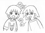  2boys aged_down armadillo cal_(electro_andes) child commentary_request electro_andes greyscale highres monochrome multiple_boys open_mouth pasteldepapa_06 pietro_(electro_andes) shirt spanish_commentary speech_bubble thick_eyebrows white_background 