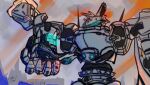 2026 3_fingers absurd_res anthro armored_core_(series) artist_name avali clothing digital_drawing_(artwork) digital_media_(artwork) feathers fingers fluffy fromsoftware fur hair hi_res holographic_screen huge_filesize machine male mecha poncho rako_(krawh) robot shaded signature simple_background tail text white_glint_(armored_core) widescreen zoxel