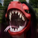 1:1 3d_(artwork) anthro bodily_fluids detailed_background digital_media_(artwork) dragon female forked_tongue gaping_mouth hi_res kiva_(kiva) mouth_shot mythological_creature mythological_scalie mythology open_mouth peq42 plant red_body saliva saliva_string scalie smug smug_face solo throat tongue tongue_out tree
