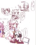  2girls :d =_= ahoge anyoji_hime arrow_(symbol) black_hair blunt_bangs blunt_ends blush bob_cut brown_dress chair closed_eyes commentary dress flower flower_knot folding_chair hair_flower hair_ornament hasu_no_sora_school_uniform hood hood_down hooded_jacket hug jacket long_hair long_sleeves love_live! love_live!_hasu_no_sora_jogakuin_school_idol_club momose_ginko multi-tied_hair multiple_girls neckerchief nervous_smile on_chair open_clothes open_jacket open_mouth partially_colored pink_hair pink_jacket ponytail sailor_collar sailor_dress school_uniform short_hair sidelocks sio_pasta sitting smile speech_bubble surprised thought_bubble translation_request untranslatable_commentary virtual_youtuber white_sailor_collar winter_uniform yellow_neckerchief yuri 
