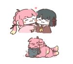  2girls :3 :t ahoge animal_with_hair animalization anyoji_hime ao_kaeru black_dog black_hair black_ribbon blunt_bangs blunt_ends bob_cut brown_dress cheek-to-cheek cheek_press chibi chibi_only closed_eyes colored_tips dog dress flower flower_knot hair_flower hair_ornament hair_ribbon hasu_no_sora_school_uniform head_on_head head_rest heads_together hood hood_down hooded_jacket jacket long_hair long_sleeves love_live! love_live!_hasu_no_sora_jogakuin_school_idol_club lowres momose_ginko motion_lines multi-tied_hair multicolored_hair multiple_girls neckerchief open_clothes open_jacket person_and_animalization pink_dog pink_hair pink_jacket ponytail ribbon sailor_collar sailor_dress school_uniform short_hair speed_lines tail tail_wagging virtual_youtuber white_sailor_collar winter_uniform yellow_neckerchief 