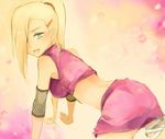  all_fours blonde_hair earrings fishnets from_behind green_eyes hair_ornament hair_over_one_eye hairclip jewelry long_hair looking_back naruto ponytail saliva tongue yamanaka_ino yokige 