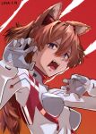  1girl animal_ears blue_eyes bodysuit breasts claw_pose commentary dated evangelion:_3.0+1.0_thrice_upon_a_time highres interface_headset_(evangelion) kemonomimi_mode long_hair mecha_pilot_suit neon_genesis_evangelion open_mouth plugsuit_(evangelion) rebuild_of_evangelion solo souryuu_asuka_langley upper_body wolf_ears wolf_girl yagisawa_teru 