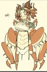 6_legs 9999gpera animal_humanoid aquatic aquatic_humanoid arthropod arthropod_humanoid big_breasts breasts clothed clothing crab_humanoid crustacean crustacean_humanoid female hi_res humanoid japanese_text pincers solo text