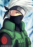  balaclava black_eyes covering_one_eye dated hatake_kakashi headband kei-suwabe male_focus naruto naruto_(series) silver_hair solo 