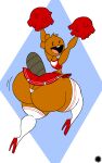 absurd_res aliasing anthro artist_logo artist_name bar_emanata beaver beaver_(beaver_and_steve) beaver_and_steve big_butt bottom_heavy bottomwear brown_body brown_fur bubble_butt buckteeth butt butt_jiggle cheerleader_outfit clothed clothing crop_top crossdressing curvy_figure digital_media_(artwork) emanata eyelashes femboy footwear fur geometric_background head_tuft hi_res high_heels jiggling legwear logo looking_at_viewer looking_back looking_back_at_viewer male mammal midriff open_mouth open_smile pom_poms rear_view rodent shirt shoes signature simple_background skirt small_waist smile socks solo tail teeth text thatdawgmurray thick_thighs thigh_highs thigh_socks thong topwear tuft underwear wasp_waist wide_hips