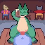1:1 2026 2_frame_animation alcohol animated animated_gif anthro anthro_penetrated beverage blue_body blue_skin countershade_torso countershading cowgirl_position digital_media_(artwork) duo egotisticalape female female_on_top female_penetrated from_front_position genitals green_body green_skin happy inside kobold low_res male male/female male_penetrating male_penetrating_female nude on_bottom on_top penetration penile penile_penetration penis penis_in_vagina pixel_(artwork) pixel_animation public public_sex scalie sex short_playtime tankard tavern vaginal vaginal_penetration