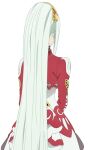  1girl artist_request commentary cowboy_shot dress facing_away from_behind game_asset gold_hairband hair_ornament hairband jewelry lailah_(tales) long_hair long_sleeves official_art ponytail red_dress red_hairband simple_background solo standing tachi-e tales_of_(series) tales_of_zestiria third-party_source transparent_background very_long_hair white_dress white_hair 