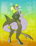 absurd_res almost_fully_inside ambiguous_gender anthro aquatic blue_body blue_fur breasts butt duo ears_up featureless_breasts female female/ambiguous fin fish fur furniture green_hair grey_body grey_scales hair heart_symbol hi_res licking multicolored_body nude open_mouth oral_vore orange_eyes same_size_vore scales scalie shark shark_tail sharkstuff soft_vore speech_bubble standing swallowing table tail teeth text tongue tongue_out vore white_body white_fur white_hair