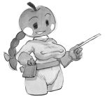 apple bodysuit camel_toe clothed clothing elemental_creature female flora_fauna food food_creature fruit genital_outline hi_res humanoid itimu living_fruit monochrome nipple_outline not_furry plant princess_tomato_in_the_salad_kingdom simple_background skinsuit solo tight_clothing vulva_outline white_background