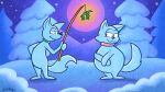 16:9 absurd_res animal_nose animal_tail artist_name canid canine canis christmas collar digital_media_(artwork) domestic_dog duo female fur green_collar hand_behind_back hazel_(jack_brady) herbie_(jack_brady) hi_res holding_object holding_stick holidays husband_and_wife husky jack_brady male male/female mammal married_couple mistletoe night nordic_sled_dog pink_collar plant signature spitz stick text widescreen