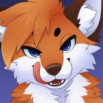 1:1 2026 ambiguous_gender anthro black_eyebrows blue_eyes brown_ears brown_nose canid canine cat_smile cheek_tuft circle_eyebrows eyebrows facial_tuft feve fox fur hair icon inner_ear_fluff licking licking_lips looking_at_viewer mammal narrowed_eyes neck_tuft orange_body orange_fur orange_hair reaction_image smile solo teeth tongue tongue_out tuft white_body white_fur white_inner_ear white_inner_ear_fluff