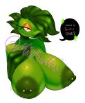 absurd_res areola big_breasts breasts dialogue distracting_watermark electronic_arts elemental_creature eyelashes eyeshadow female flora_fauna freckles front_view green_areola green_nipples hi_res huge_breasts humanoid leaf leaf_arms leaf_hair looking_at_viewer makeup miobadders nipple_piercing nipples peablaze_(leafpaw) peashooter_(pvz) piercing plant plant_hair plants_vs._zombies popcap_games pseudo_hair simple_background solo speech_bubble talking_to_viewer text watermark white_background yellow_eyes yellow_eyeshadow