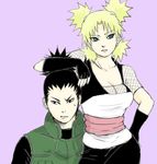  black_hair blonde_hair fingerless_gloves fishnets flak_jacket gloves green_eyes hio_(sycachimo) lowres nara_shikamaru naruto quad_tails temari vest 