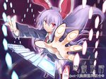  amagase_lyle animal_ears blazer bunny_ears danmaku from_above glowing glowing_eyes hands jacket long_hair miniskirt necktie purple_hair red_eyes reisen_udongein_inaba serious skirt solo spell_card touhou very_long_hair 