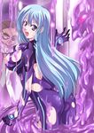  blue_eyes blue_hair cencored female latex long_hair looking_back monster slime vore 