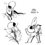 1:1 action_pose anthro arthropod butt chinese_text cloak clothing confex dancing digital_drawing_(artwork) digital_media_(artwork) duo featureless_chest featureless_crotch female female/female flat_chested hi_res hollow_knight:_silksong hollow_knight_(franchise) hornet_(hollow_knight) hug intimate lace_(hollow_knight:_silksong) line_art lying monochrome narrowed_eyes nude on_front on_pillow pillow pose segmented_body simple_background sitting sleeping sleeping_together sound_effects team_cherry text topwear vowelless vowelless_sound_effect zzz
