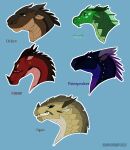 2020 ambiguous_gender angry dragon ear_piercing ear_ring english_text european_mythology facial_horn fatespeaker_(wof) feral fin flame_(wof) group head_down hi_res horn markings mudwing_(wof) mythological_creature mythological_scalie mythology nightwing_(wof) nose_horn ochre_(wof) piercing ring_piercing sandwing_(wof) scales scalie scar seawing_(wof) simple_background skywing_(wof) squid_(wof) suntropikl text viper_(wof) western_dragon wings_of_fire